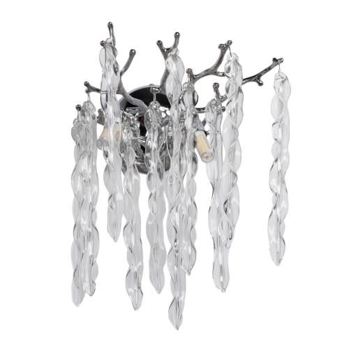 Бра цвета хром с ветвями и прозрачными стеклянными подвесками в виде вытянутых спиральных капель Droplet Chandelier Хром Прозрачный в Красноярске | Loft Concept 