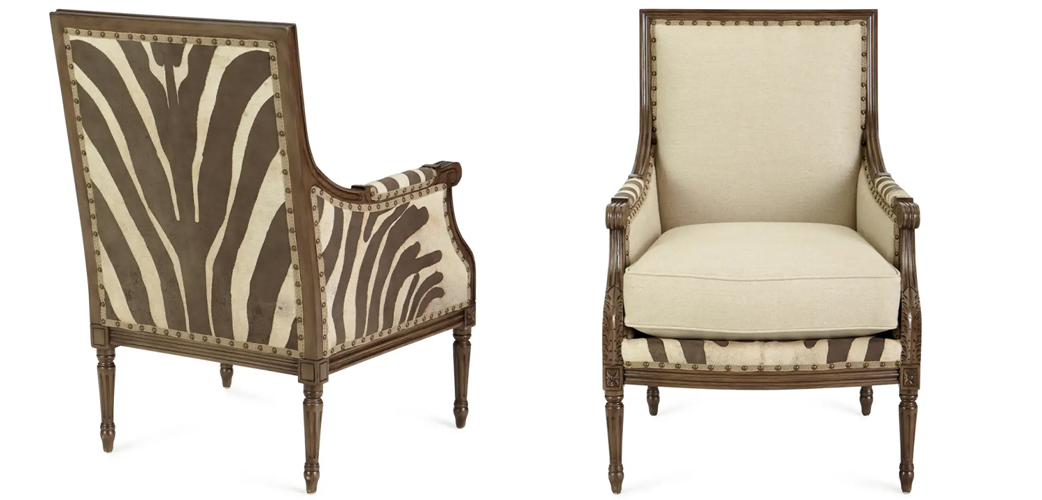 Кресло Massoud Annie Zebra Washed Leather Linen Chair - фото №1