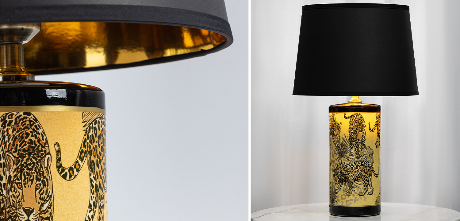 Настольная лампа с абажуром Leopard Lampshade Black - фото