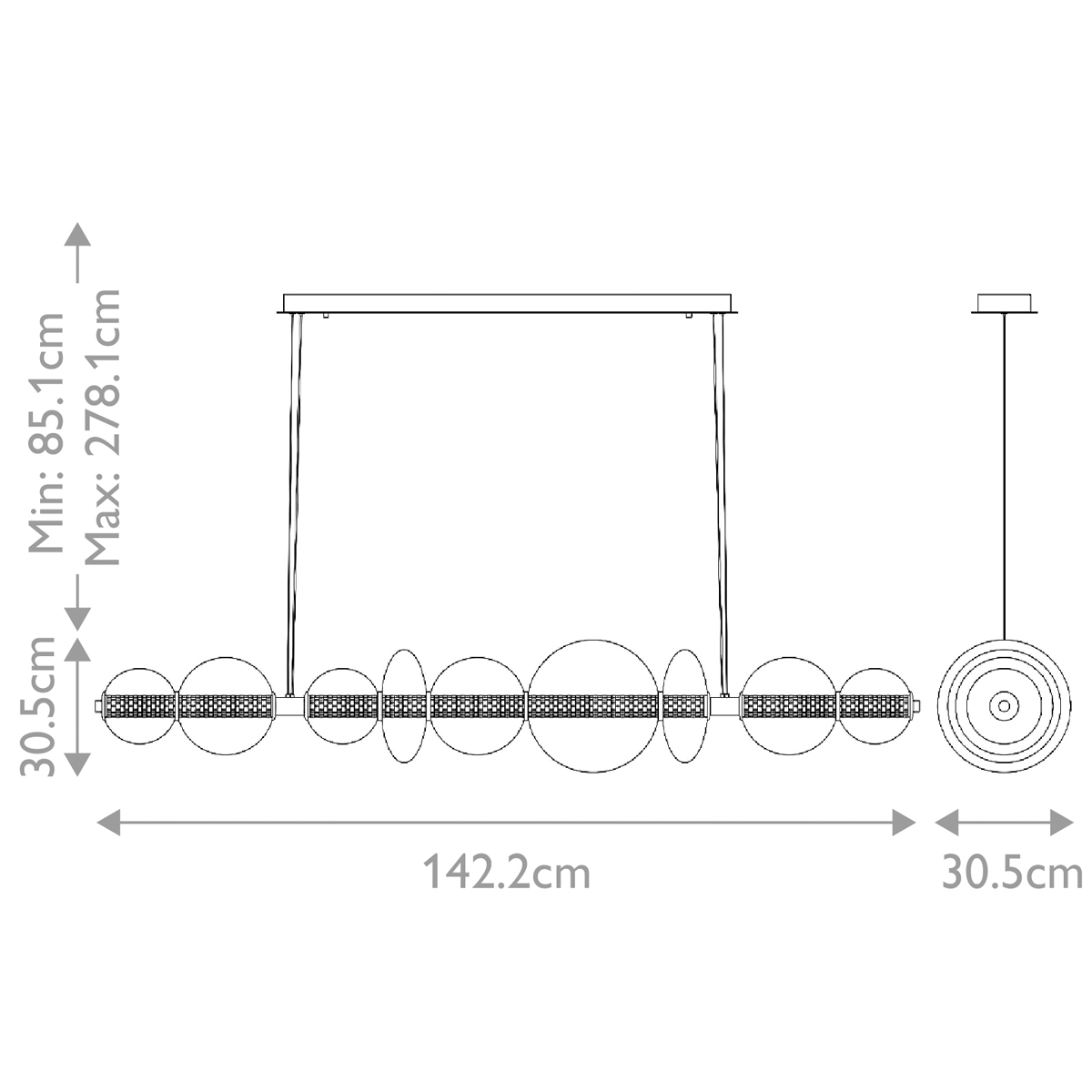 Подвесной светильник линейный с прозрачными стеклянными шарами разного диаметра Eurofase в Красноярске