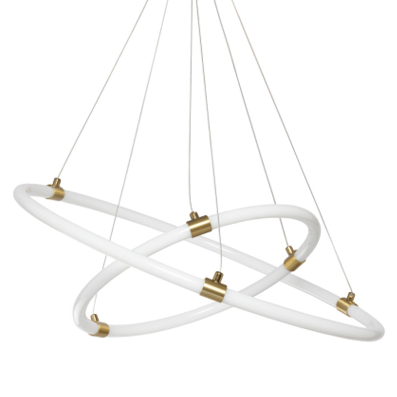 Люстра подвесная с двумя пересекающимися белыми светодиоидными кольцами Luke Lampco Tracer Lamp Белый Золотой в Красноярске | Loft Concept 