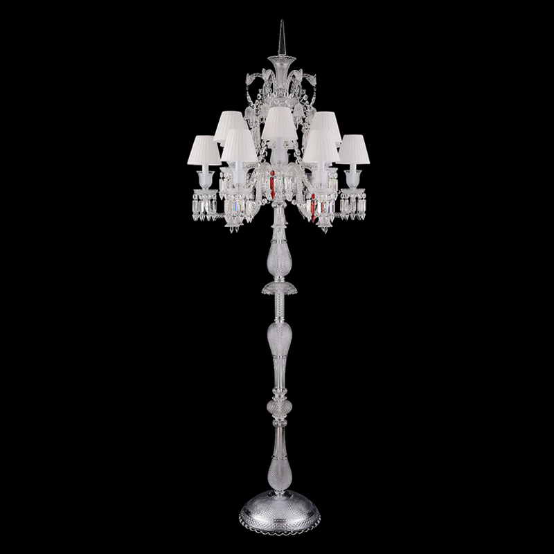 Торшер с 12-ю белыми текстильными абажурами и хрустальными подвесками Lustre Reverie Хром Прозрачное Стекло Белый Торшер с 12-ю белыми текстильными абажурами и хрустальными подвесками Lustre Reverie Хром Прозрачное Стекло Белый в Красноярске | Loft Concept