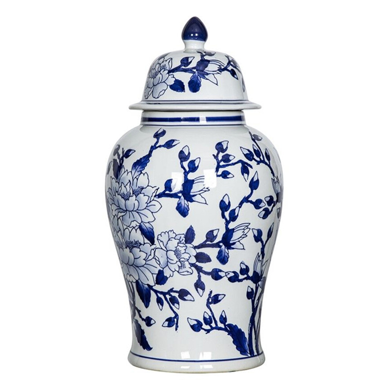 Ваза с крышкой и синим цветочным узором Blue & White Ornament Белый Синий Ваза с крышкой и синим цветочным узором Blue & White Ornament Белый Синий в Красноярске | Loft Concept