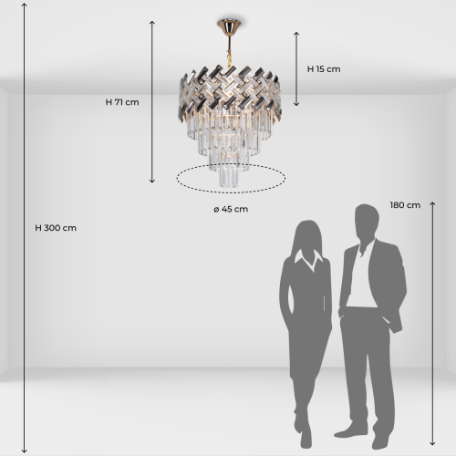 Люстра многоярусная с переплетенными металлическими элементами черного и золотого цвета и прозрачными хрустальными подвесками Empire Chandelier Crystal в Красноярске