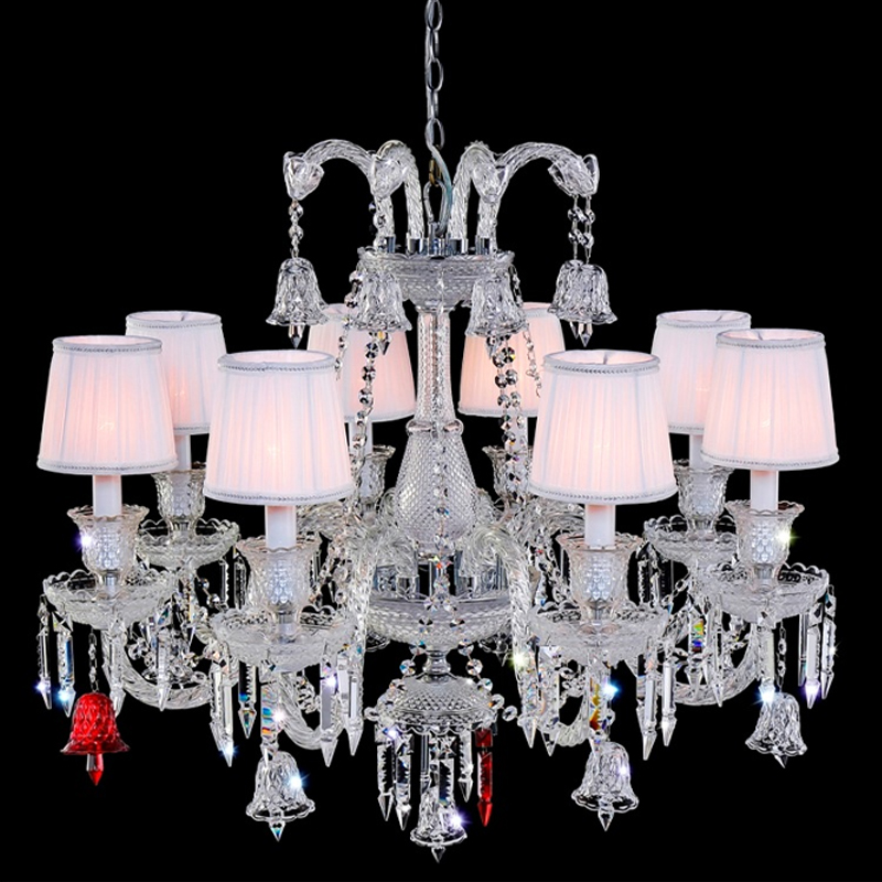 Люстра с 8-ю белыми текстильными абажурами и хрустальными подвесками Lustre Reverie Хром Прозрачное Стекло Белый Люстра с 8-ю белыми текстильными абажурами и хрустальными подвесками Lustre Reverie Хром Прозрачное Стекло Белый в Красноярске | Loft Concept