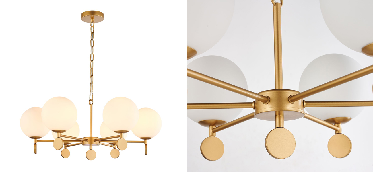 Люстра с белыми круглыми плафонами Glowing Clouds Gold 6 ламп - фото №1