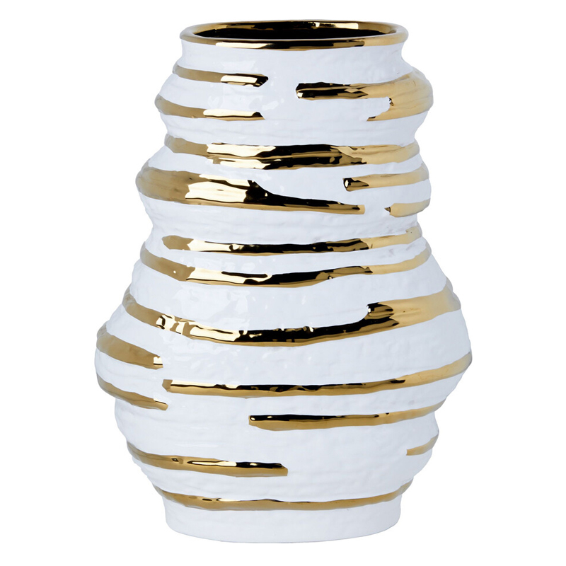 Ваза белая с рельефной поверхностью и золотыми полосами Vase Beehive Белый Золотой Ваза белая с рельефной поверхностью и золотыми полосами Vase Beehive Белый Золотой в Красноярске | Loft Concept