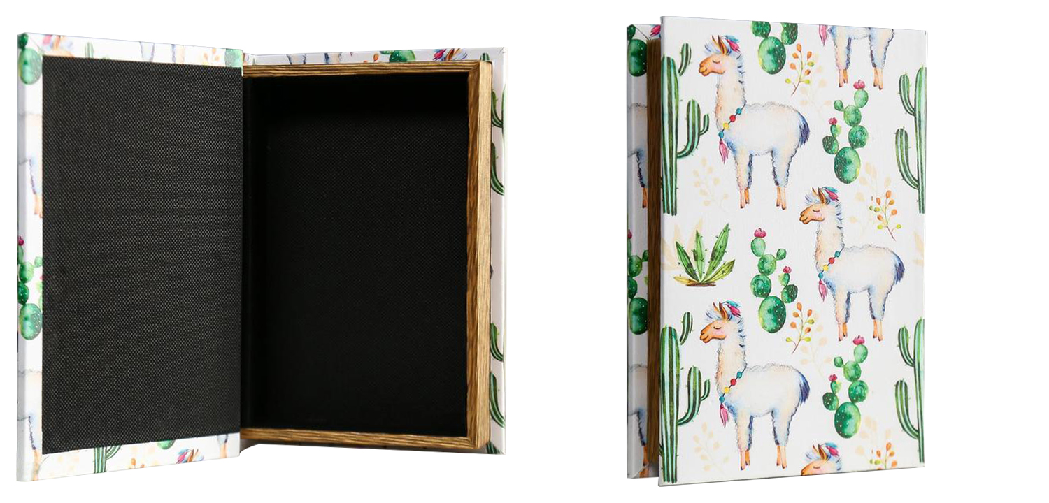 Шкатулка-книга Funny Llama and Cactus Mirror Book Box - фото
