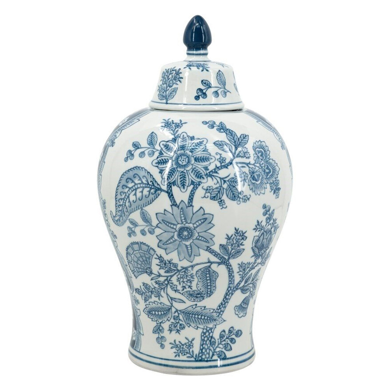 Ваза с крышкой и голубым цветочным рисунком 37 см Blue & White Ornament Белый Голубой Ваза с крышкой и голубым цветочным рисунком 37 см Blue & White Ornament Белый Голубой в Красноярске | Loft Concept