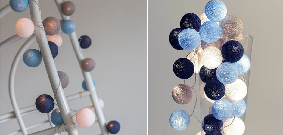 Гирлянда хлопковые фонарики Сotton Ball Sailor Blue - Loft-Concept в Красноярске