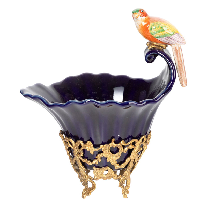 Чаша темно-синего цвета из фарфора с разноцветной птичкой Eden Garden porcelain and bronze Темно-синий Бронза Мульти Чаша темно-синего цвета из фарфора с разноцветной птичкой Eden Garden porcelain and bronze Темно-синий Бронза Мульти в Красноярске | Loft Concept