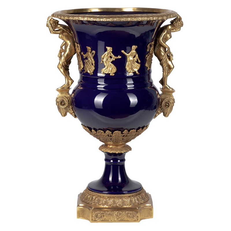 Ваза темно-синего цвета из фарфора с бронзовыми ручками в виде фигур Eden Garden porcelain and bronze Темно-синий Бронза Ваза темно-синего цвета из фарфора с бронзовыми ручками в виде фигур Eden Garden porcelain and bronze Темно-синий Бронза в Красноярске | Loft Concept