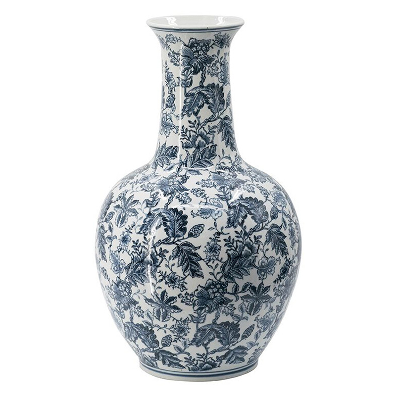 Ваза с классическим узором шинуазри синего цвета Blue & White Ornament Белый Синий Ваза с классическим узором шинуазри синего цвета Blue & White Ornament Белый Синий в Красноярске | Loft Concept