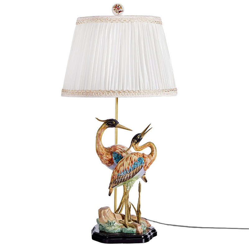 Настольная лампа с абажуром и основанием в виде двух цапель Porcelain Heron Lamp Белый Мульти Бронза в Красноярске | Loft Concept 