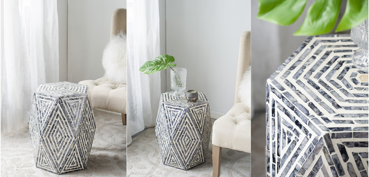 Приставной стол Geometric Инкрустация ракушками устриц - фото