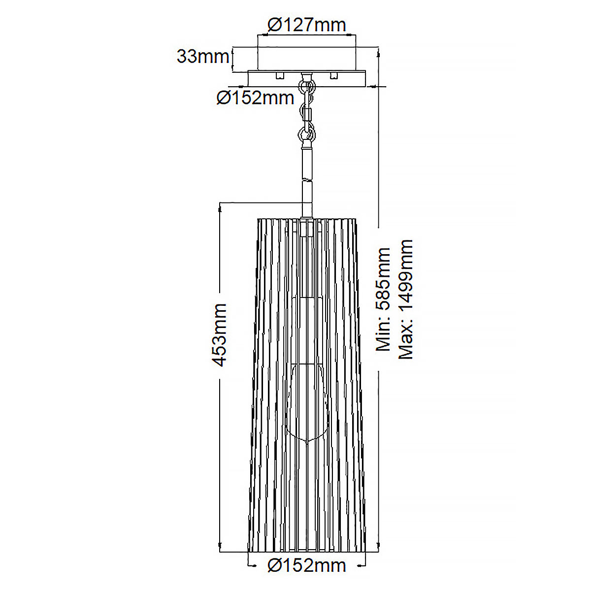 Подвесной светильник с узким цилиндрическим абажуром из черных вертикальных реек Kichler в Красноярске