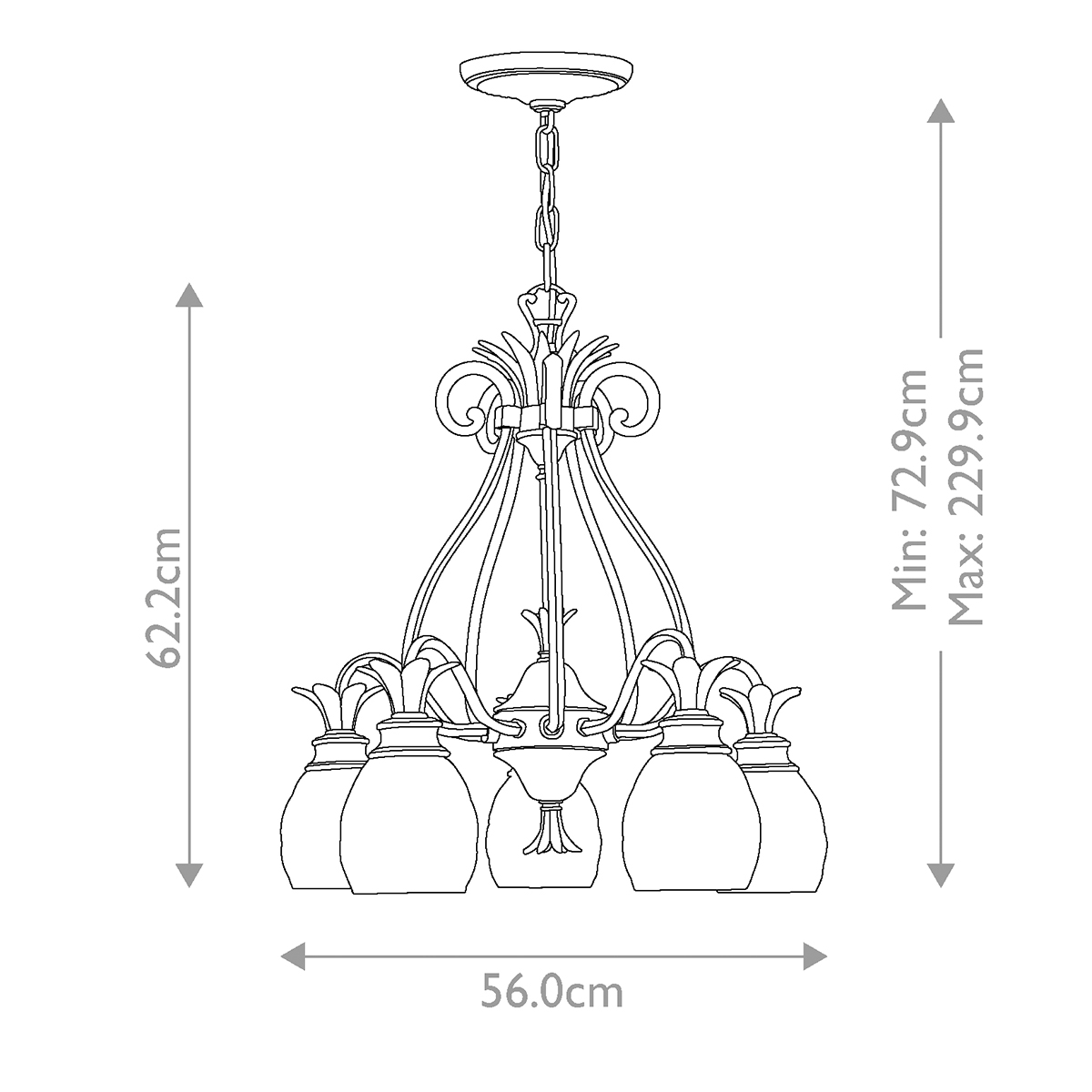 Люстра цвета латунь с 5-ю плафонами из рельефного стекла в форме ананаса Hinkley в Красноярске