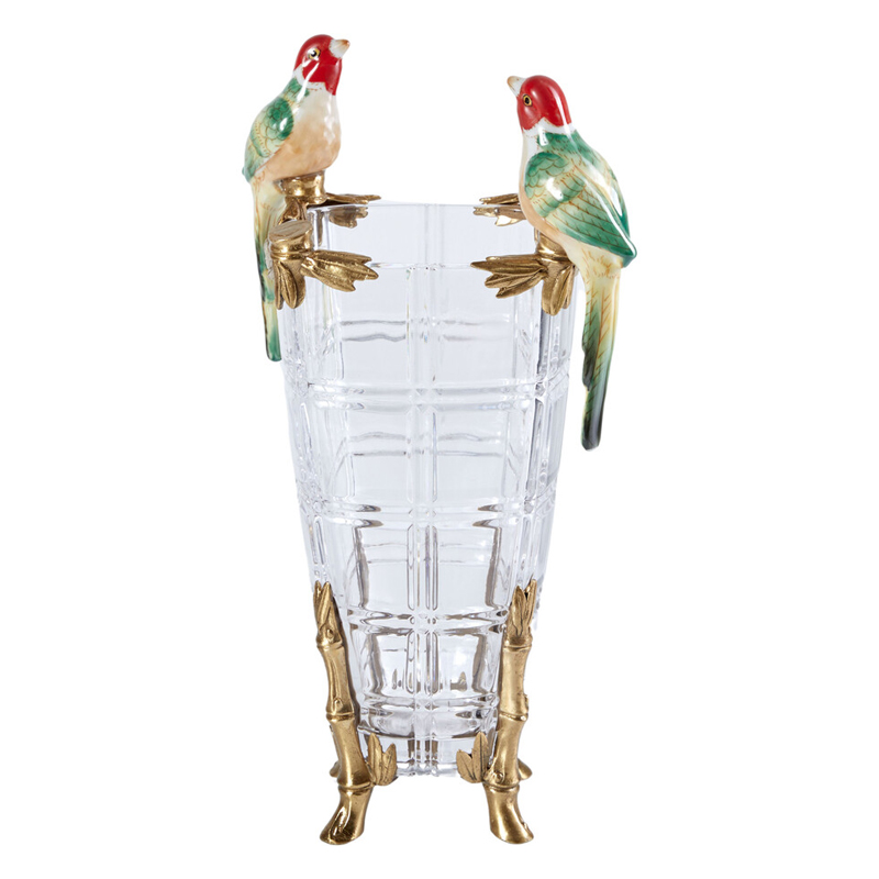 Ваза из прозрачного стекла с бронзовыми ножками и фигурками попугаев Eden Garden porcelain and bronze Прозрачное Стекло Бронза Мульти Ваза из прозрачного стекла с бронзовыми ножками и фигурками попугаев Eden Garden porcelain and bronze Прозрачное Стекло Бронза Мульти в Красноярске | Loft Concept