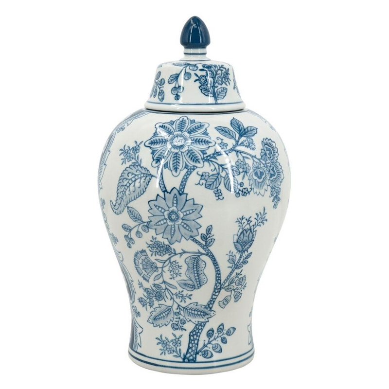 Ваза с крышкой и голубым цветочным рисунком на белом фоне Blue & White Ornament Белый Голубой Ваза с крышкой и голубым цветочным рисунком на белом фоне Blue & White Ornament Белый Голубой в Красноярске | Loft Concept