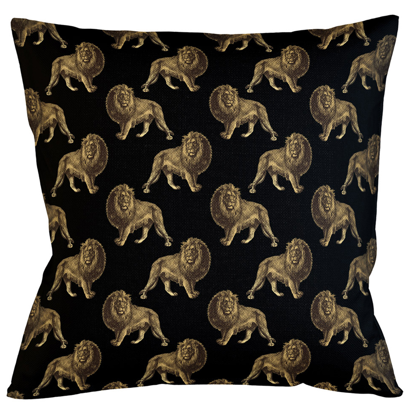 Декоративная подушка с узором из львов Home Safari Black Черный Коричневый Декоративная подушка с узором из львов Home Safari Black Черный Коричневый в Красноярске | Loft Concept