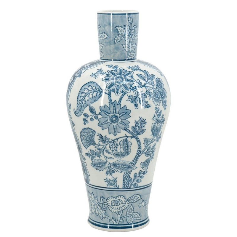 Ваза с голубым цветочным рисунком 43 см Blue & White Ornament Белый Голубой Ваза с голубым цветочным рисунком 43 см Blue & White Ornament Белый Голубой в Красноярске | Loft Concept