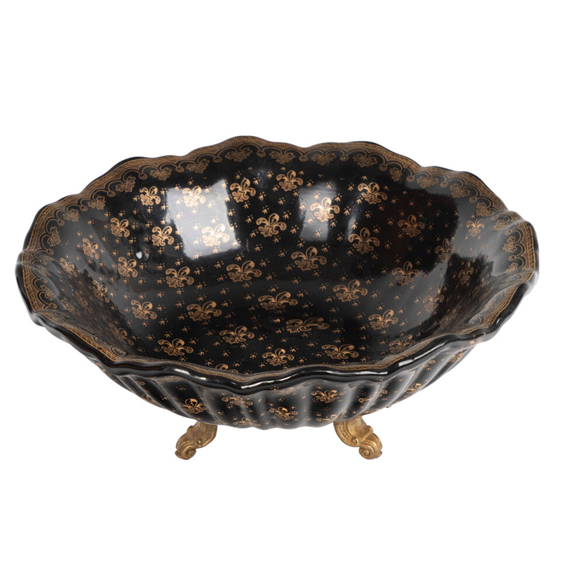 Блюдо черного цвета из фрафора на бронзовых ножках Eden Garden porcelain and bronze Черный Бронза Блюдо черного цвета из фрафора на бронзовых ножках Eden Garden porcelain and bronze Черный Бронза в Красноярске | Loft Concept