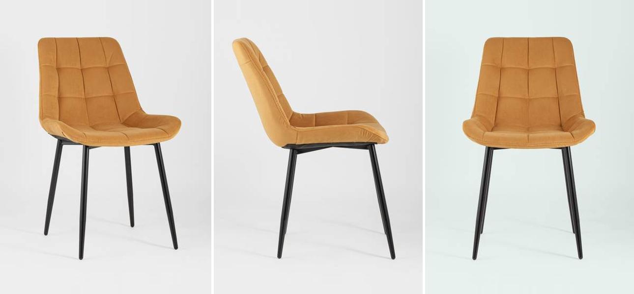 Стул NANCY Chair Оранжевый  Велюр Черные Ножки - фото