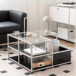 Дизайнерский журнальный стол квадратный с полками Akydy варинант исполнения - 3 | Loft Concept в Красноярске