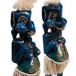 Комплект из 2-х деревянных статуэток Asmat Straw Headdress Statuettes Blue Tattoo варинант исполнения - 3 | Loft Concept в Красноярске