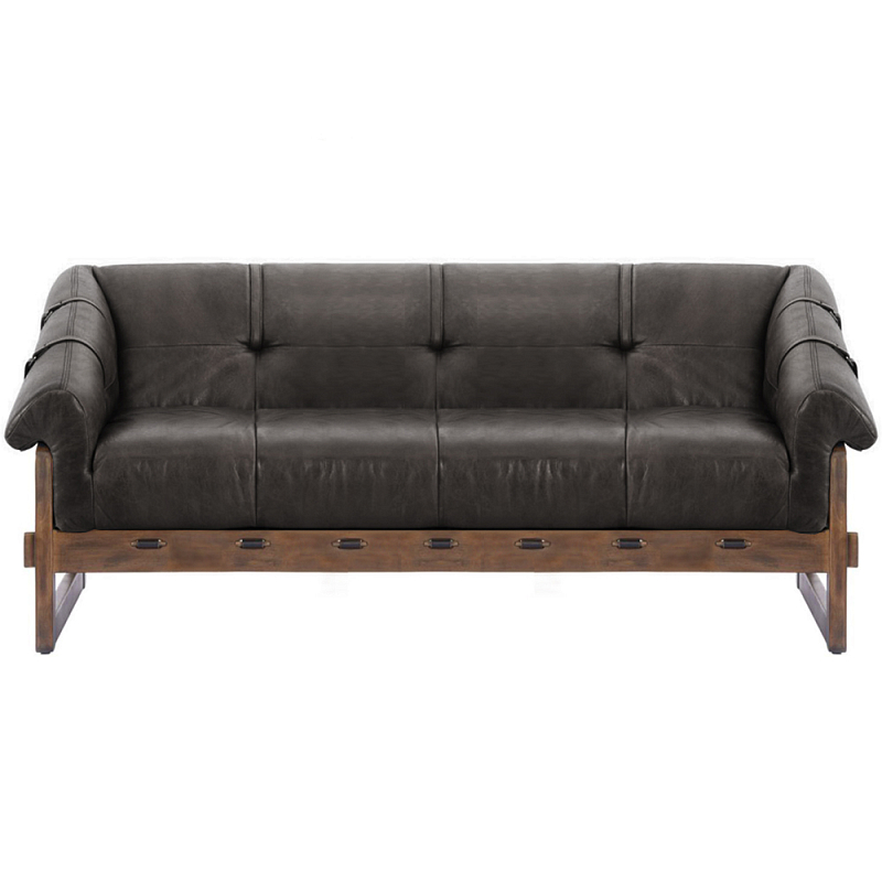 Трехместный диван Duncan винтажная черная кожа Черный Коричневый в Красноярске | Loft Concept 