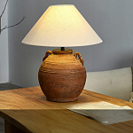 Настольная лампа керамическая коричневая с тканевым абажуром Eastern Tale варинант исполнения - 1 | Loft Concept в Красноярске