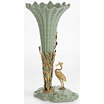 Ваза зеленая фарфоровая с волнистым краем с бронзовой фигуркой журавля Eden Garden  варинант исполнения - 4 | Loft Concept в Красноярске