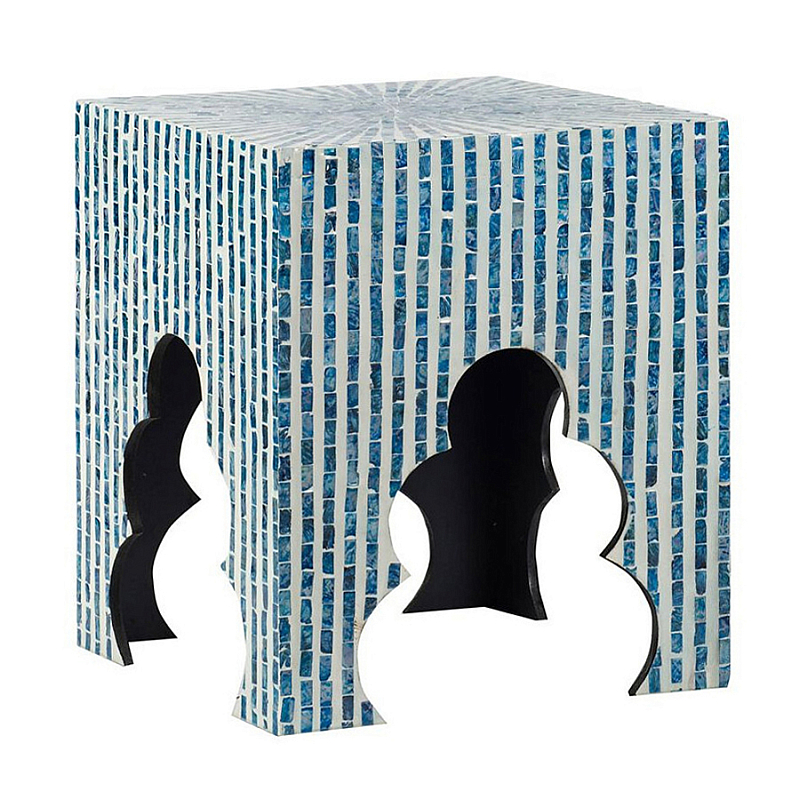 Приставной столик с инкрустацией раковинами устриц Bone Inlay Белый Синий в Красноярске | Loft Concept 