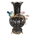 Ваза черная фарфоровая с  узором и бронзовым декором в виде веток с фарфоровой птичкой и цветами Eden Garden варинант исполнения - 1 | Loft Concept в Красноярске