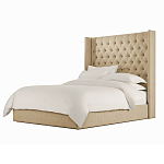 Кровать двуспальная бежевая с основанием из массива дерева с мягким изголовьем Flax Beds варинант исполнения - 1 | Loft Concept в Красноярске