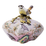 Шкатулка фиолетового цвета с рисунком бабочек и крышкой с фигуркой птицы на ветке Eden Garden варинант исполнения - 1 | Loft Concept в Красноярске