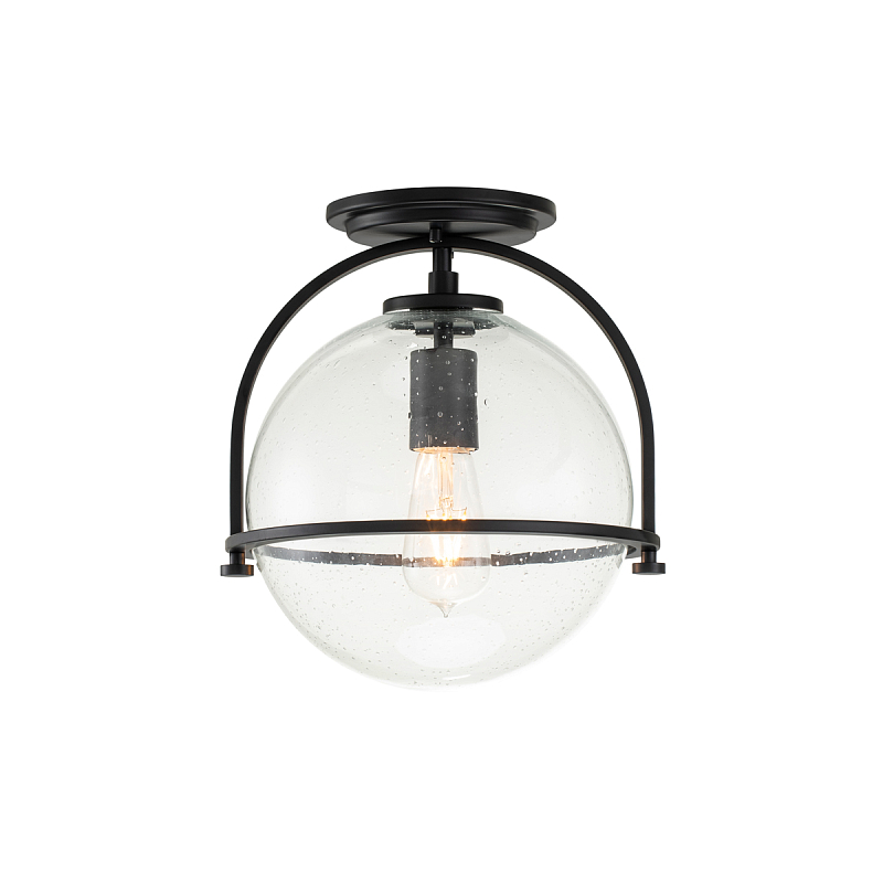 Потолочный светильник с прозрачным стеклянным шаром с эффектом пузырьков Hinkley Латунь Прозрачное Стекло Никель Черный в Красноярске | Loft Concept 