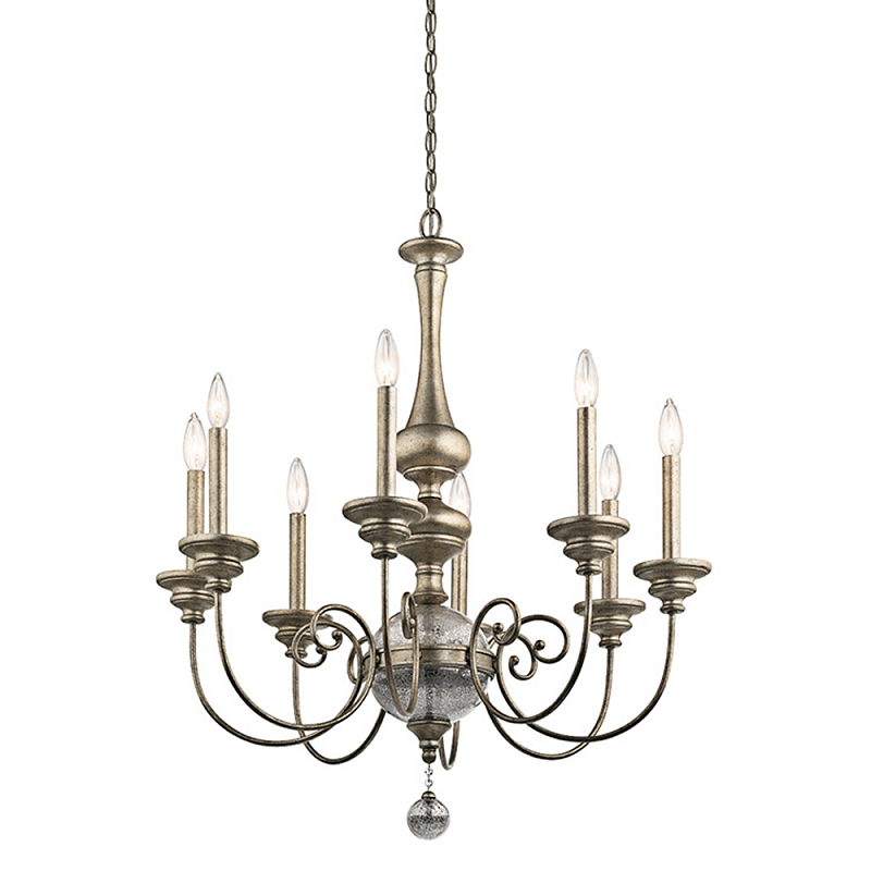 Люстра серебряного цвета с состаренным эффектом и декоративным подвесным шаром Kichler Серебро винтаж в Красноярске | Loft Concept 