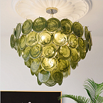 Люстра из зеленых стеклянных дисков с перламутровым эффектом Green Glowing Glaze варинант исполнения - 3 | Loft Concept в Красноярске