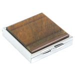 Таблетница карманная квадратная с 4-мя отделениями с зеркалом и накладкой из натурального камня Тигровый глаз Silver Stone Pillboxes варинант исполнения - 1 | Loft Concept в Красноярске