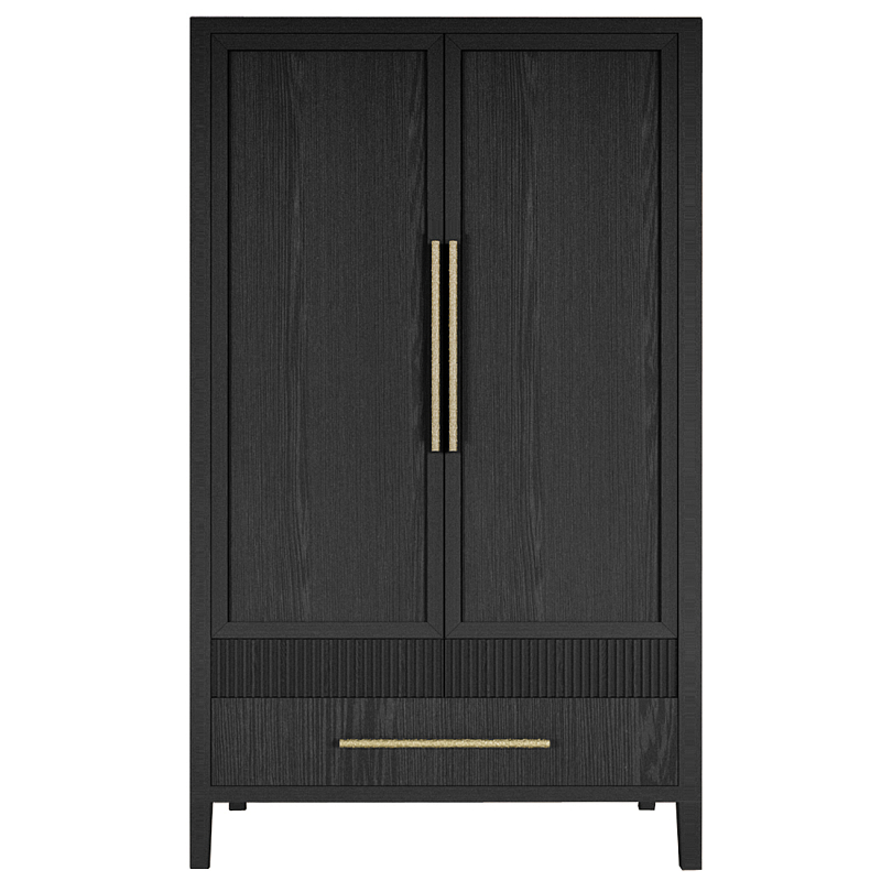 Шкаф платяной Primo с выдвижными ящиками шпон Светлый дуб Черный Золотой в Красноярске | Loft Concept 