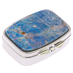 Таблетница карманная прямоугольная на 2 отделения с зеркалом и накладкой из натурального камня Лазурит Silver Stone Pillboxes варинант исполнения - 1 | Loft Concept в Красноярске