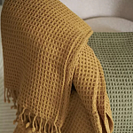 Плед из шерсти цвета охры с бахарамой Waffle Comfort варинант исполнения - 4 | Loft Concept в Красноярске