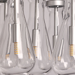 Люстра с 7-ю прозрачными плафонами из стекла в форме капли на круглом потолочном основании цвета хром Lucid Rain  варинант исполнения - 9 | Loft Concept в Красноярске