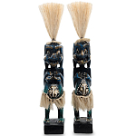 Комплект из 2-х деревянных статуэток Asmat Straw Headdress Statuettes Dark Blue варинант исполнения - 1 | Loft Concept в Красноярске