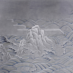 Обои ручная роспись Matsushima Waves Hokusai on Gun Metal dyed silk варинант исполнения - 1 | Loft Concept в Красноярске