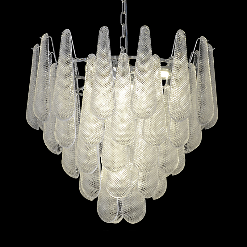 Люстра с подвесками из рифленного стекла в форме капель Textured Glass Chandelier Прозрачный Хром Люстра с подвесками из рифленного стекла в форме капель Textured Glass Chandelier Прозрачный Хром в Красноярске | Loft Concept