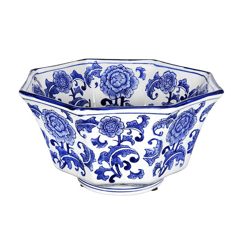 Чаша белая с синим цветочным узором Chino Dishes Синий Белый в Красноярске | Loft Concept 