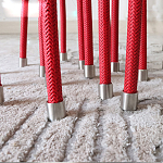 Дизайнерский журнальный стол с круглой прозрачной столешницей и основанием в виде красных металлических тросов Wires варинант исполнения - 3 | Loft Concept в Красноярске