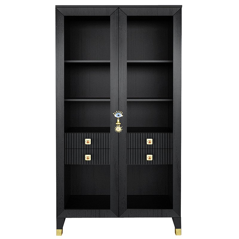 Дизайнерский шкаф витрина Elsa Dreams Black с 4-мя ящиками Черный Золотой в Красноярске | Loft Concept 